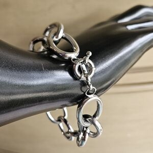 Claudia Lobão Chunky Silver Tone Chain Link Bracelet Designer Signed